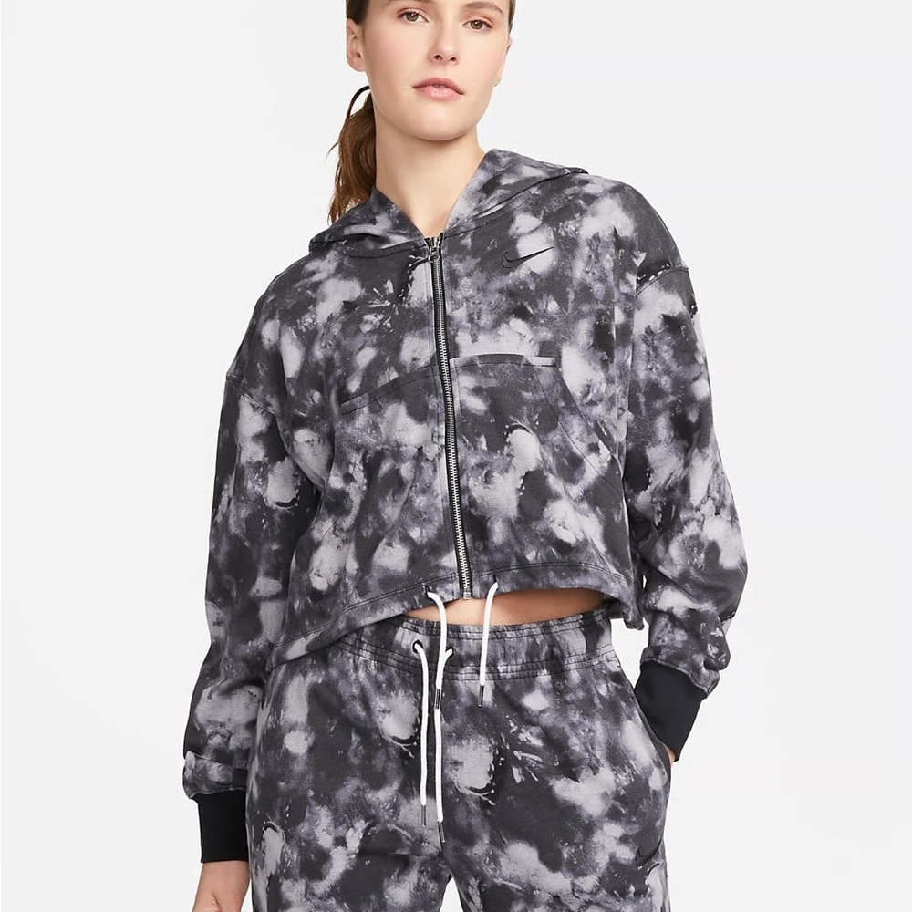 Nike Sportswear Tie-Dye Cropped Hoodie‎ Black Grey DV7290-010 Women's Sm